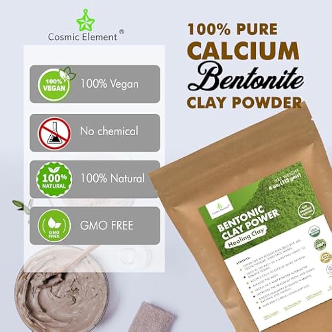 cosmic element 100% PURE CALCIUM BENTONITE CLAY POWDER - BENTONITE CLAY FOOD GRADE, VEGAN, HEALING CLAY | SKIN CARE DETOX - DEEP PORE CLEANSING FACE & BODY MASK FOR SOFT, SMOOTH, REFRESHED SKIN | 4 OZ - Image 3